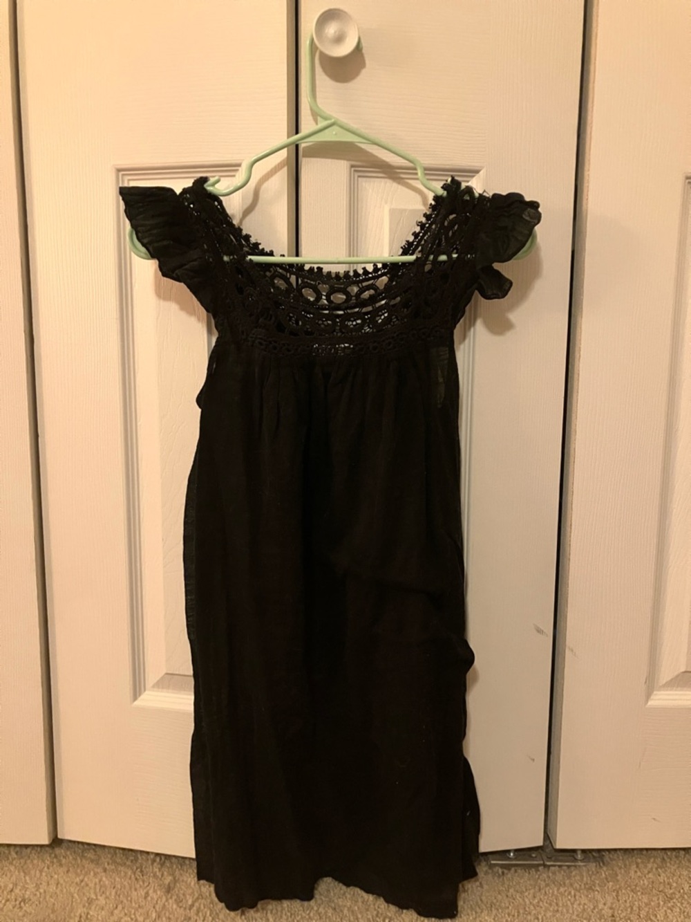 Roxy Black Crochet Yoke Flutter Sleeve Top